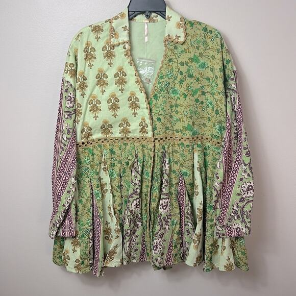 NEW Free People Hazy Baby printed boho swing mini dress tunic top in Sweet Mint - Picture 4 of 15